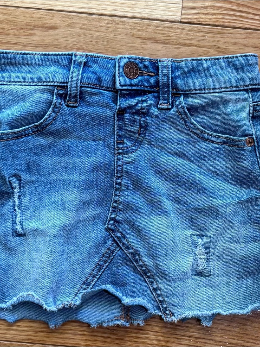 Justice Girls Blue Denim Mini Skort Size 7 Distressed Built-in Shorts